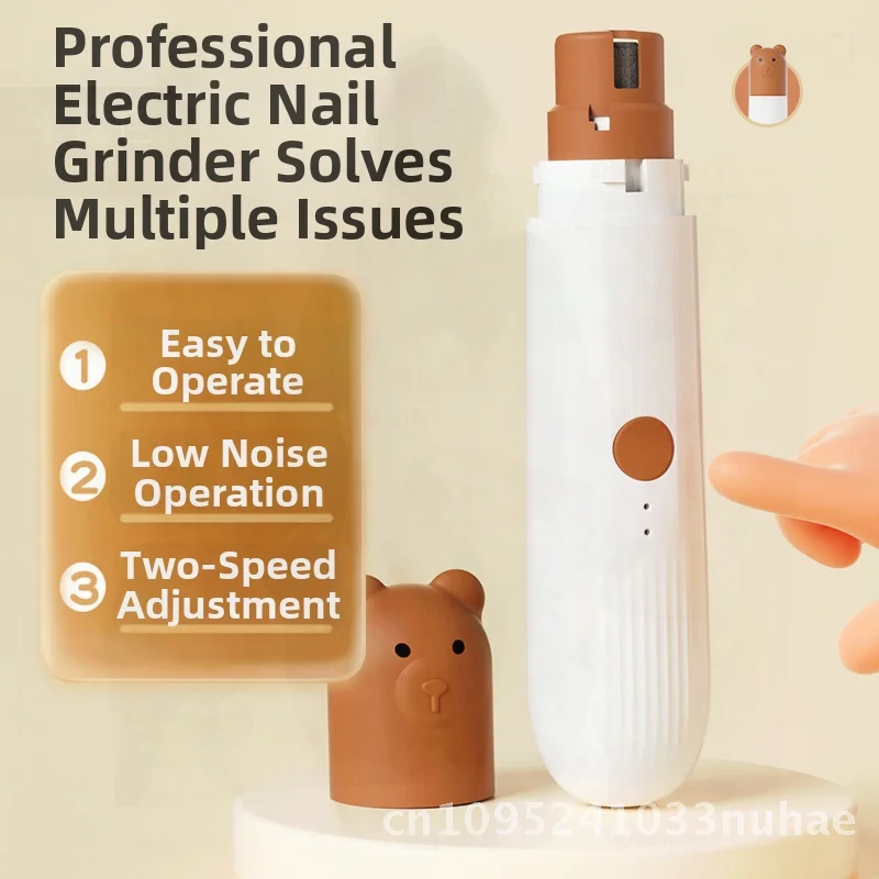 

Portable Bear Electric Nail Grinder for Pets with Light Off-White Grayish White Large And Small Dog Nail Clipper Sand Ring Pet