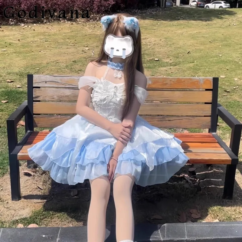 

Evening Party Dress Sets Outfits Women Birthday Japanese Kawaii Lolita Dress Female Bow Sleeveless Casual Y2k Clothing Dress