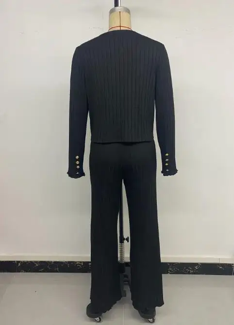 طقم مكون من قطعتين ملابس نسائية لربيع وخريف 2025 جديد بلون سادة سترة أنيقة غير رسمية بسيطة ومجموعة سراويل واسعة الساق غير رسمية