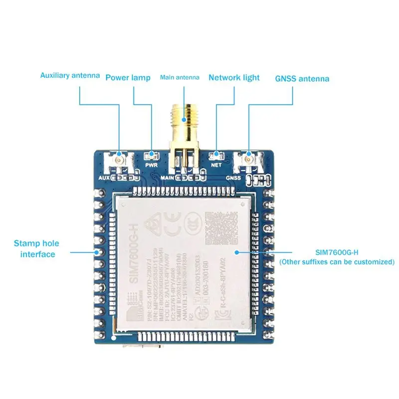 A59E  SIM7600G-H 4G Module with SMA Antenna Welded Pin Global Multi-Band 4G/3G/2G Communication Module with GNSS Positioning
