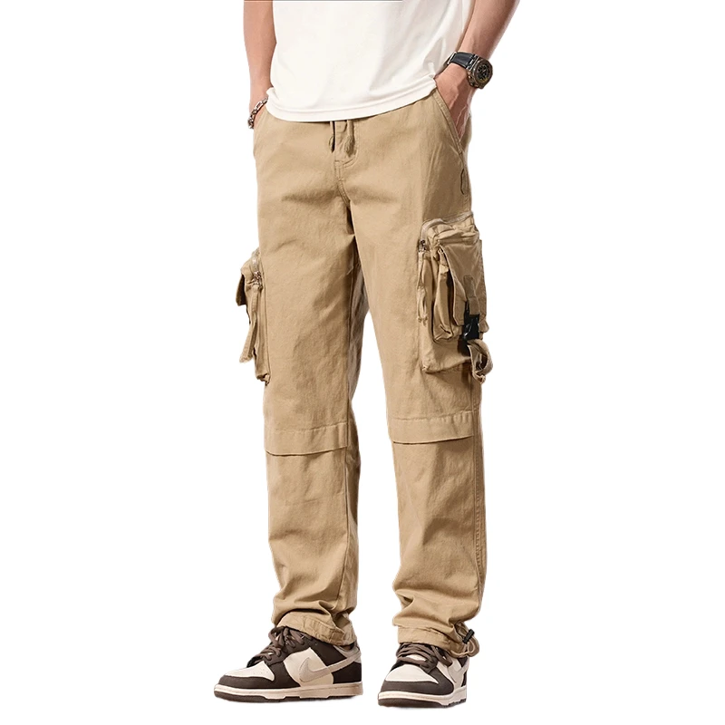 

Autumn Winter Men's Solid Color Versatile Work Pants Multiple Pockets Wear Resistant Washable Pants Men Loose Straight Trousers
