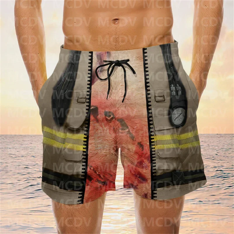 Funny Firefighter Horse Swim Trunks Beach Shorts Men\'s wim Shorts