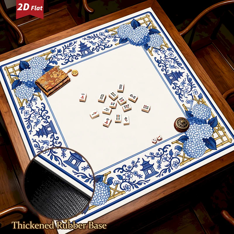 VIKAMA Blue And White Chinese Style Pagoda Flower Mahjong Table Mat Anti Slip Noise Reduction Absorbent Mat Home Decoration