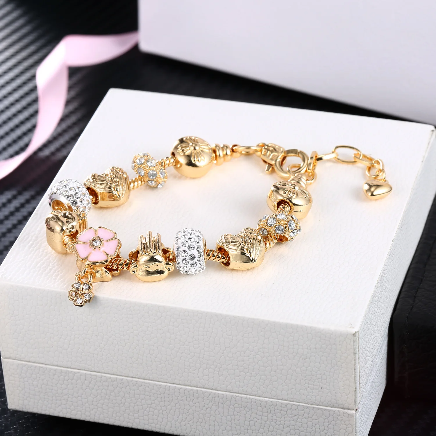 New  Gold Sealed Oil  Bracelet DIY Alloy Large Hole Bead Bracelet Wholesale of Foreign Trade Accessories