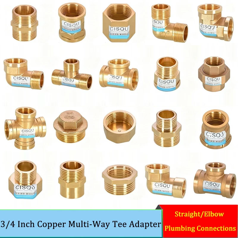 3/4 Inch -1/2 inch Copper Multi-Way Tee Adapter - Variable Diameter Female/Male Threads, for Straight/Elbow Plumbing Connections
