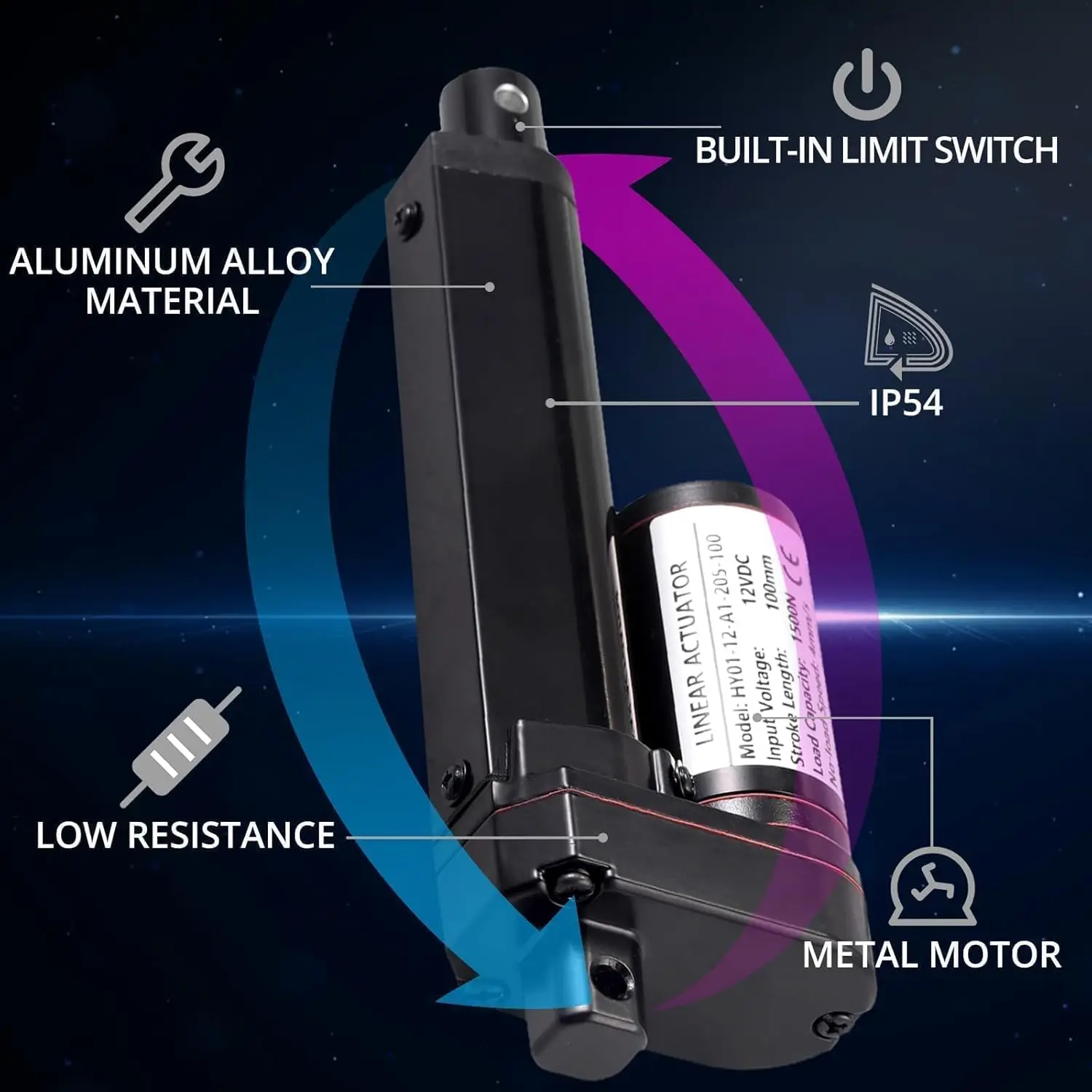 Justech 12V Linear Actuator 330LBS 4in IP54 for RV Solar Industrial