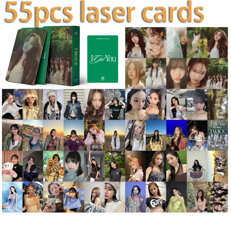 KPOP 55pcs/set TWICE New Album Laser Card WITH YOU Lomo Card AEYOUNG DAHYUN JIHYO MOMO NAYEON SANA MINA Postcard Photo Card