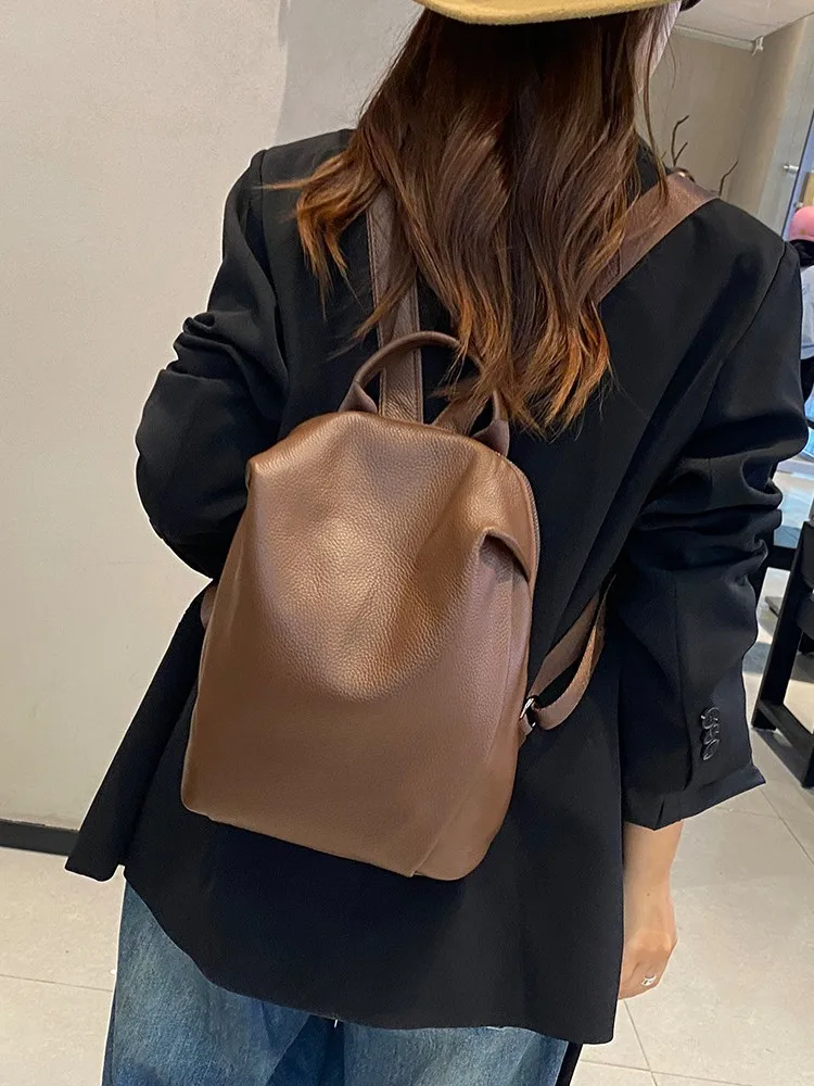 Genuine Cowhide Mini Women Backpack, Aidrani Fashion Leather Rucksack, Casual Shoulder Bag for Travel Work Daily Use