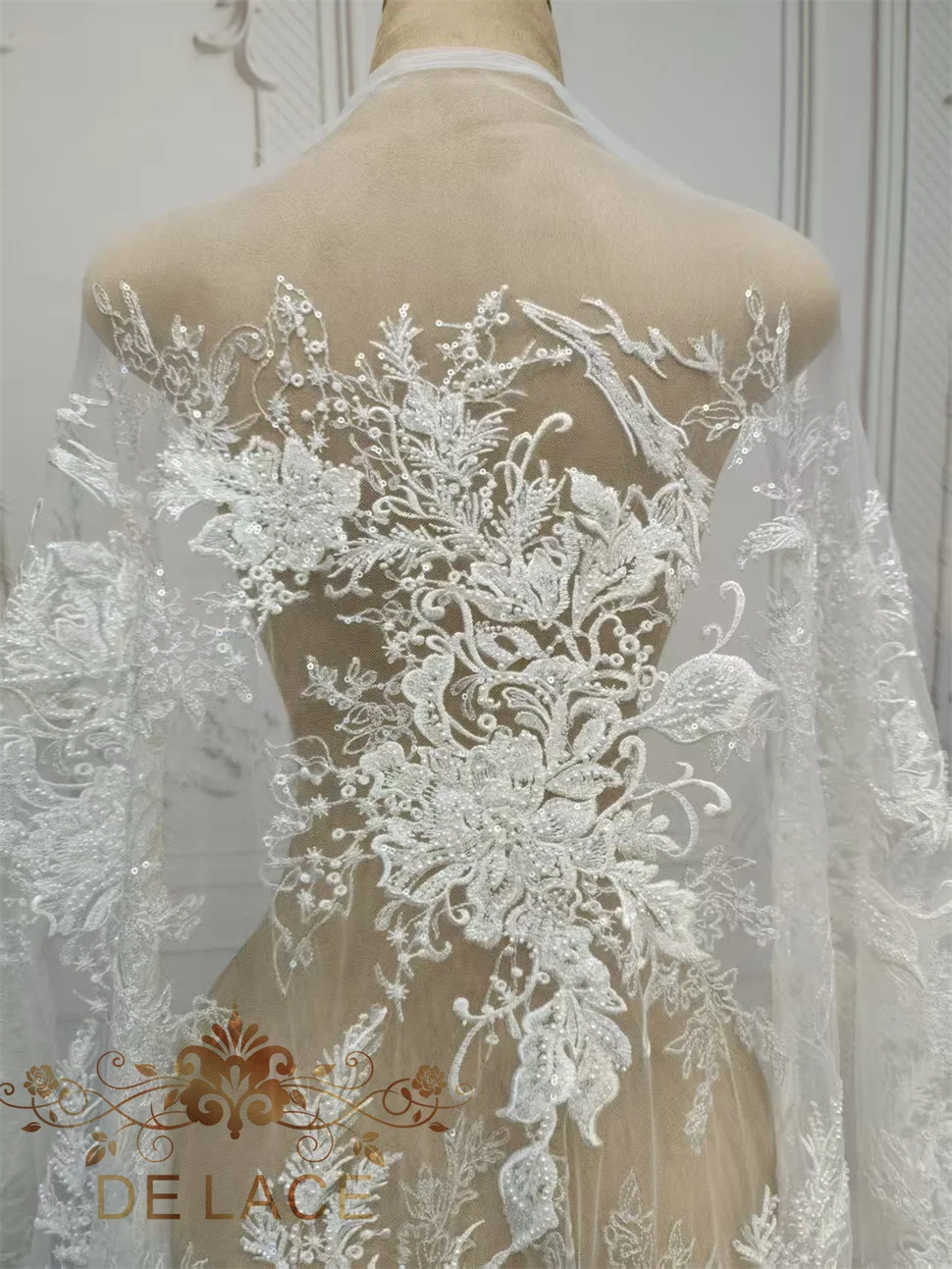 JZQ 럭셔리 헤비 비즈 레이스 플로럴 자수 반짝이는 스팽글 원단 웨딩 드레스 고품질 레이스 원단