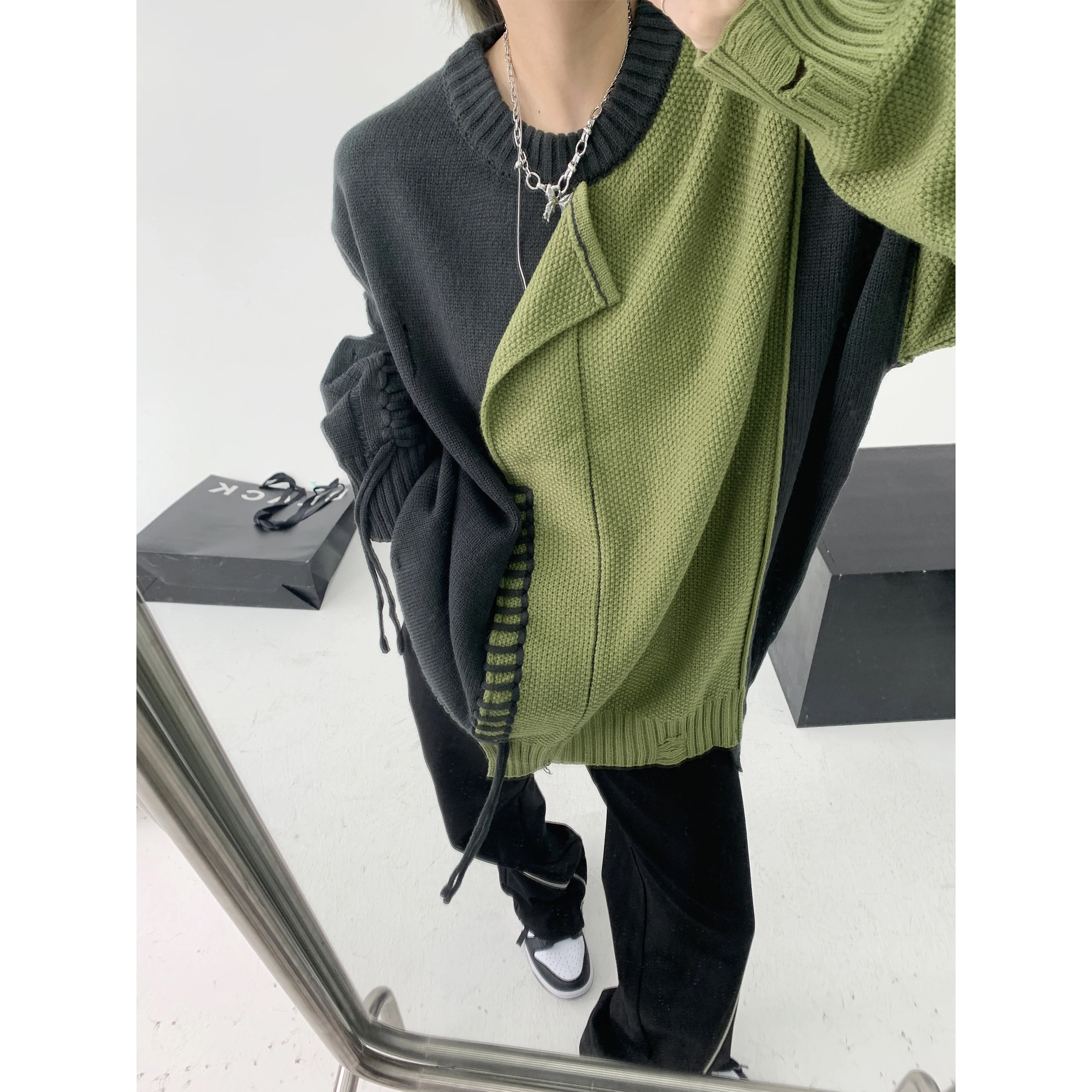 

Женский вязаный свитер большого размера Street Sle, тяжелый цвет, дизайн, зимняя мода, ретро-бренд, круглый, длинный...