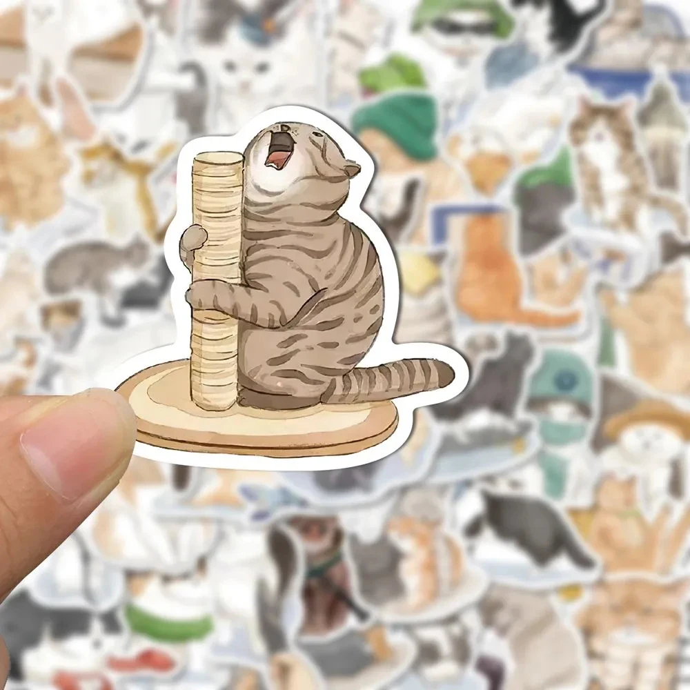

10/30/53pcs Kawaii Cartoon Cat Meme Stickers Cute Watercolor Kitten Decals Notebook Luggage Phone DIY Waterproof Sticker Decor