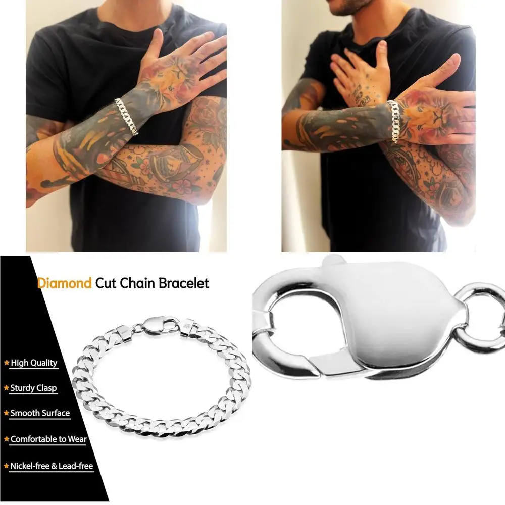 

Блестящий кубинский браслет из стерлингового серебра 12 мм, серебро 925 пробы, ромбовидная огранка, 7,5-9, мужской, подарочная коробка