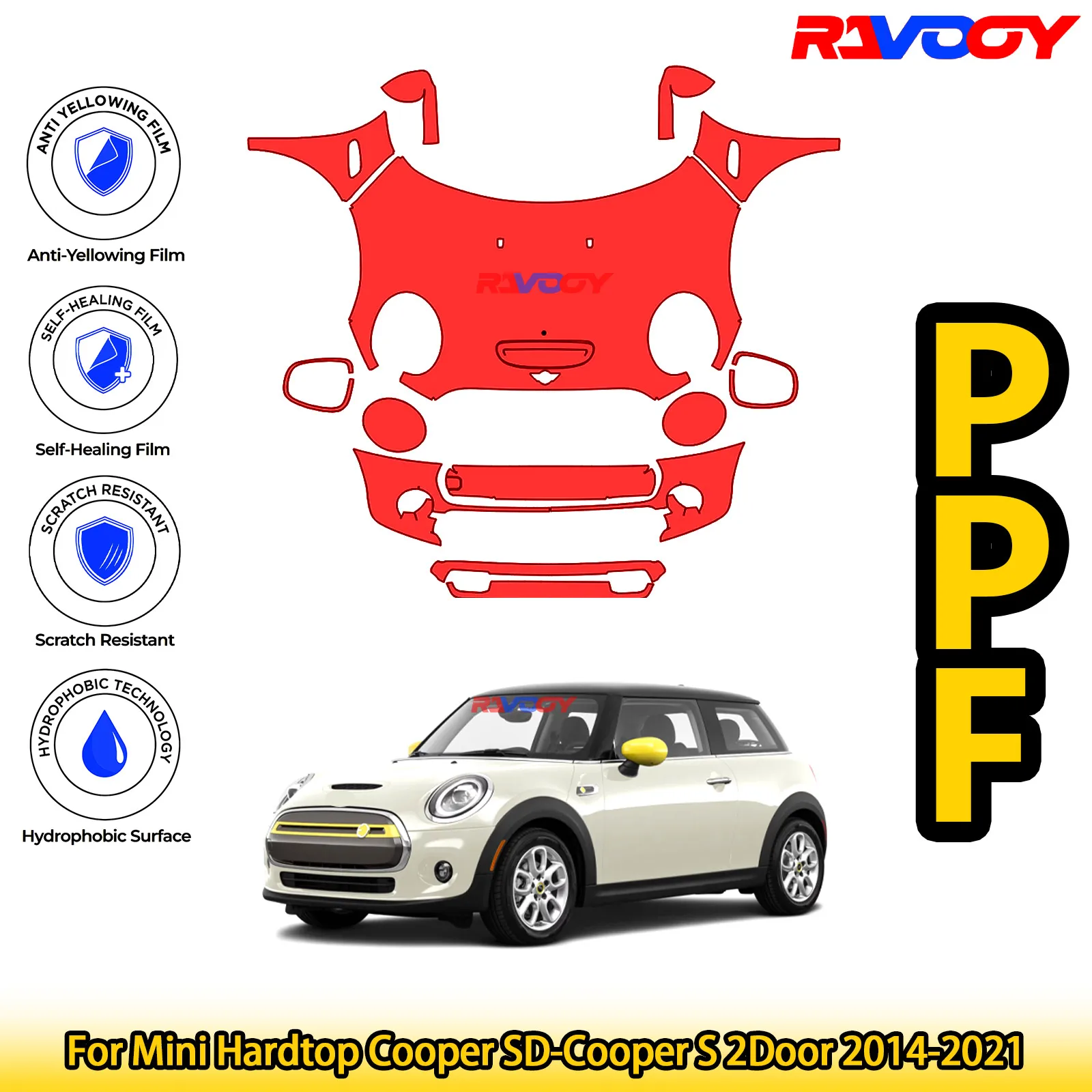 

Для Mini Hardtop Cooper SD-Cooper S 2Door 2014-2021, глянцевая матовая черная предварительно вырезанная передняя пленка PPF, комплект защиты от краски