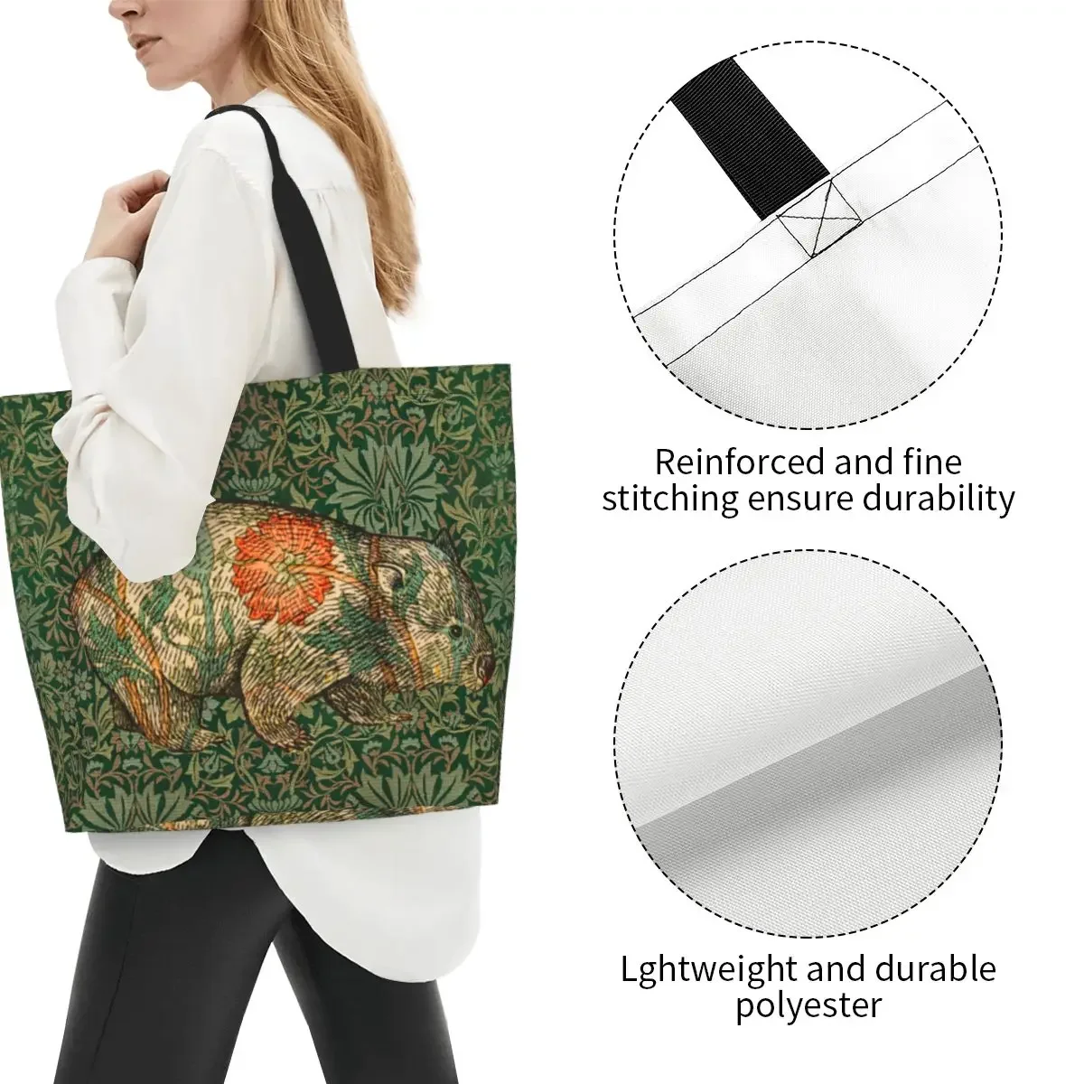 Rossetti's Wombat Groceries Tote Shopping Bag William Morris Animal Art Canvas Shopper Shoulder Bags Big Capacity Handbags