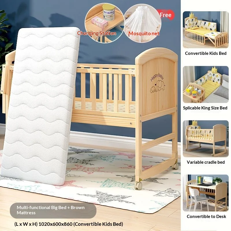 

Детская кроватка-люлька из натурального массива дерева, приставная, портативная, для новорожденных, передвижная, многофункциональная, для детской комнаты