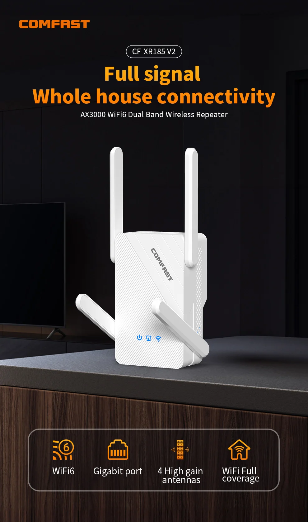 COMFAST 3000 Mbit/s WiFi6 Repeater Wireless Dual Band 2,4 G/5,8 G WiFi Verstärker Signal 4 Antenne Long Range Signal Booster Für Zuhause – Detail 1