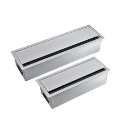 Silver Aluminum Alloy Table Desk Rectangle Wire Cable Grommet Hole Cover Outlet Port Socket with Socket Black Brush