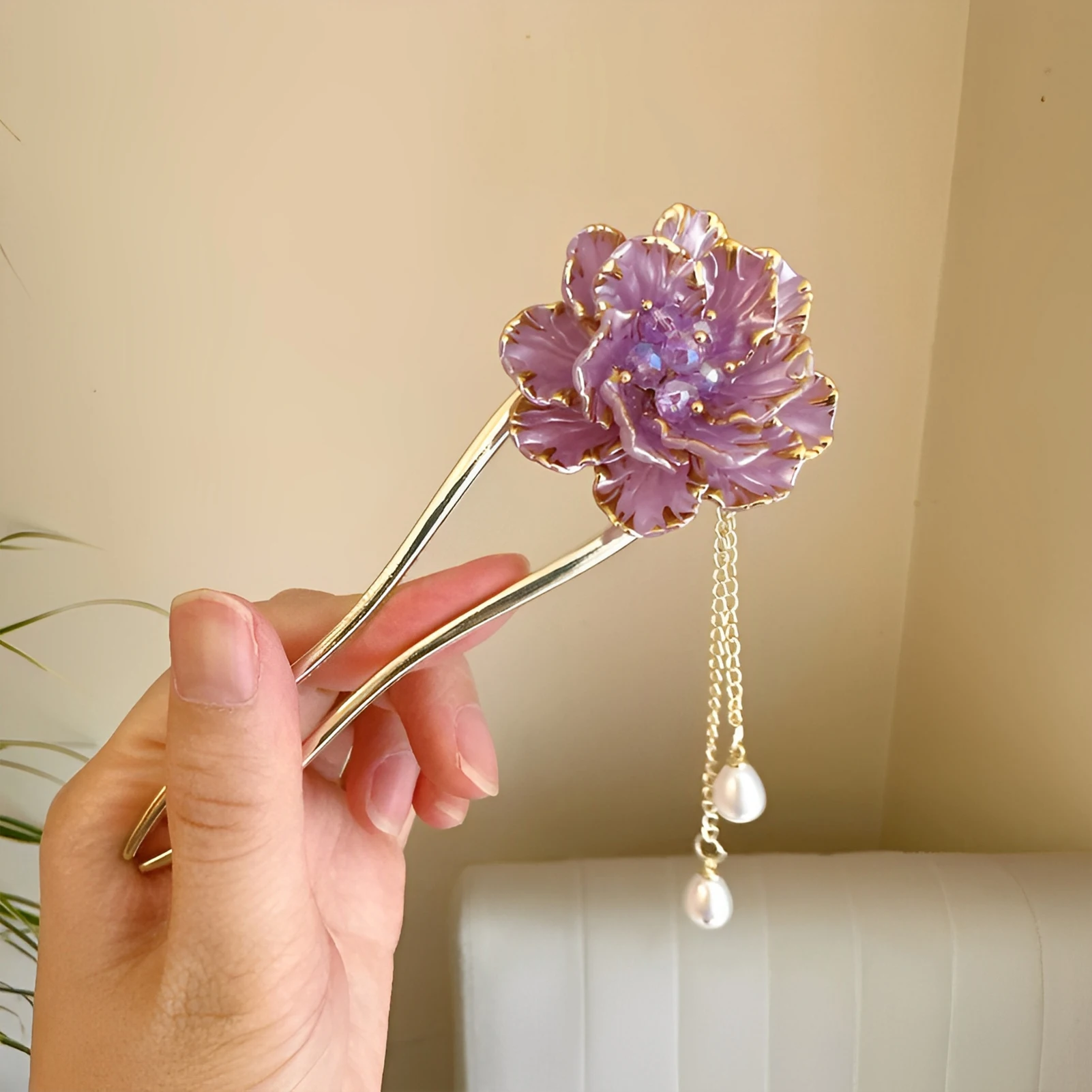 Elegant Hair Stick Peony Flower Tassel for Cheongsam Hanfu Traditional Chinese Retro Hairpin Accessory Gift Jewelry