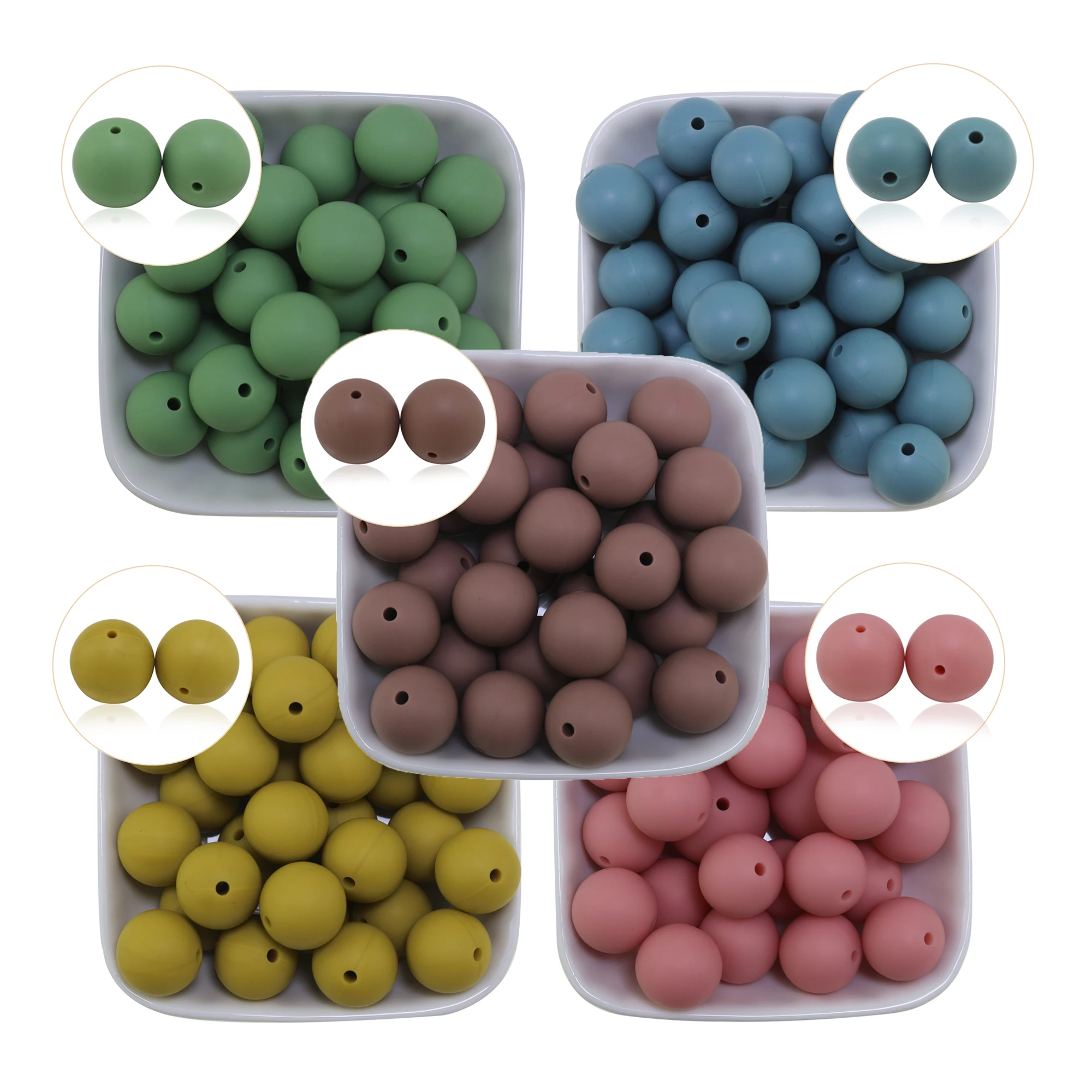 New 20Pcs Grey Bule Coffe Blush Oatmeal Silicone Beads 15mm Baby Chewable Teething  DIY Round Loose Ball For Bracelet Wholesale