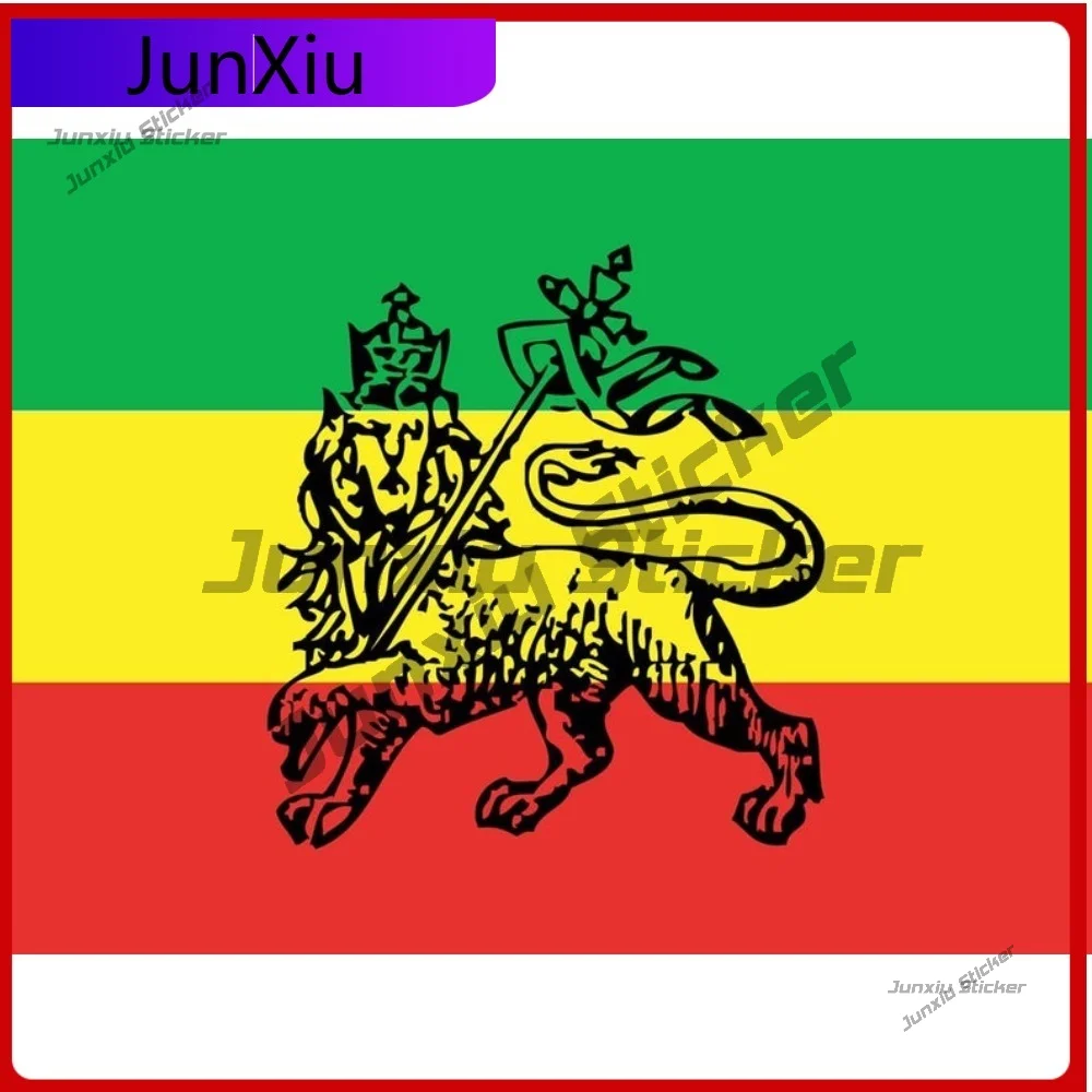 

Cool Vinyl Stickers Ethiopia Flag Haile Selassie I rasta Rastafarian car window bumper wall laptop reggae suitable for all