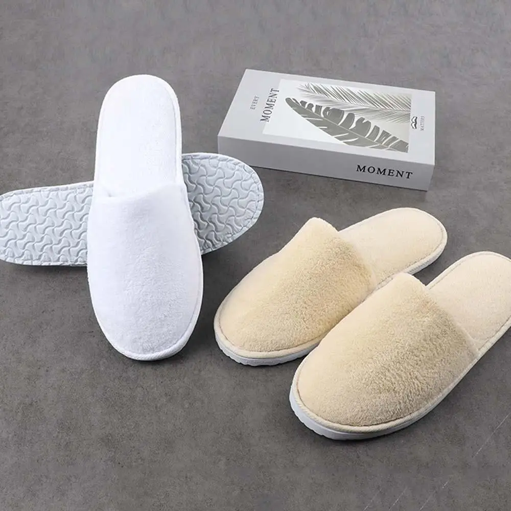 

1 пара одноразовых нескользящих гостиничных тапочек с закрытым носком, белые одноразовые гостиничные тапочки для ванной комнаты, складные домашние тапочки для гостей