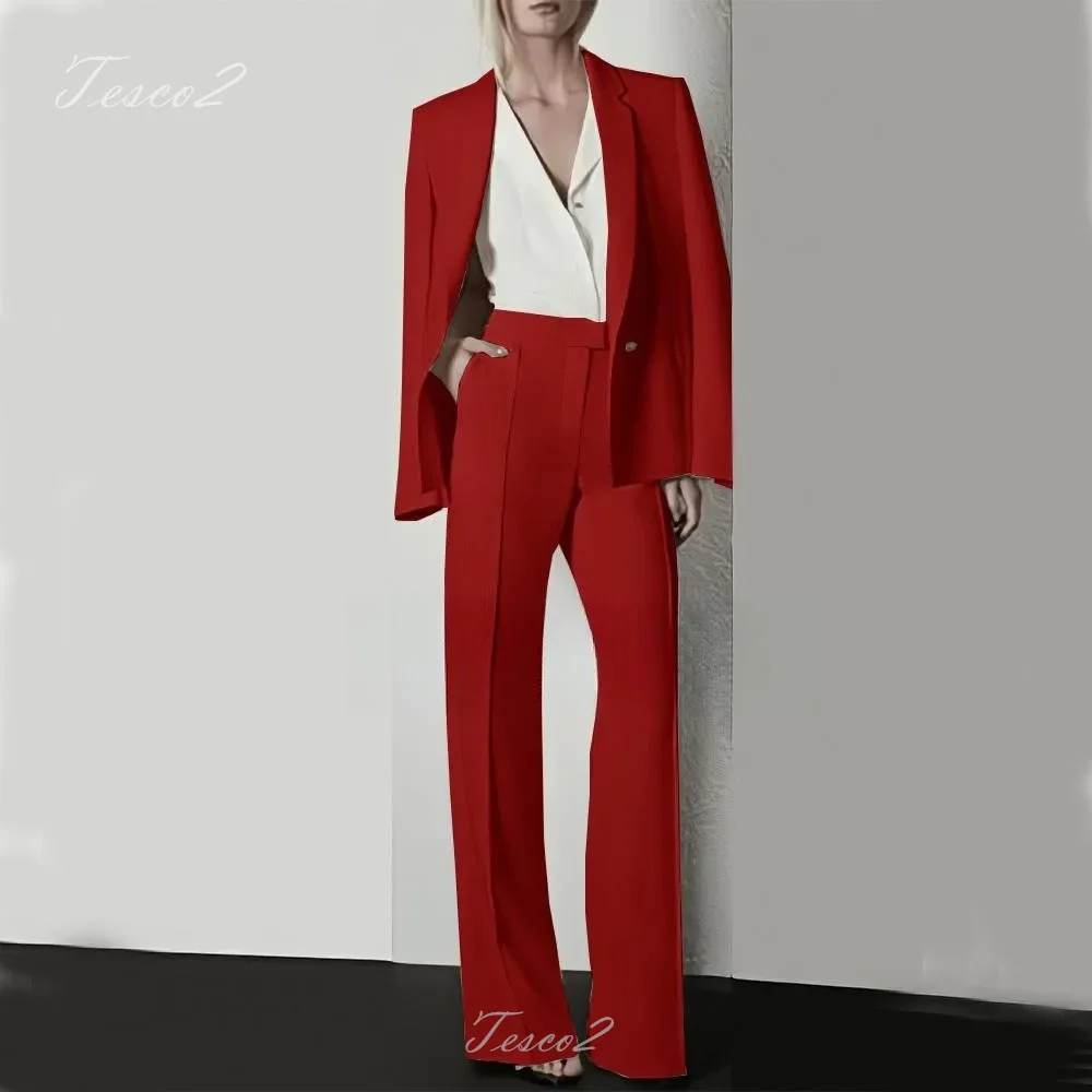 Tesco Chic Blazer Pants For Women Suit Sets Solid Long Sleeve Jacket Straight Leg Trouser 2 Piece Wedding Tuxedo For Women Guest