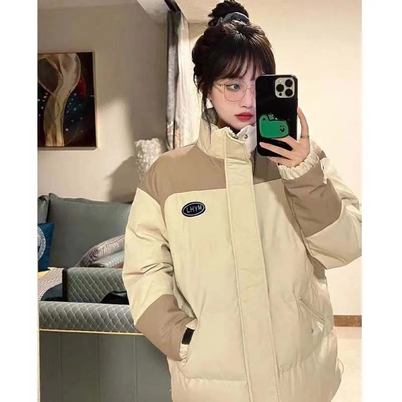 

Winter Thiened Windproof Cotton Jaet ex Loose Fit Color Blo Design Commuter Sle Zipper Closure ort Coat
