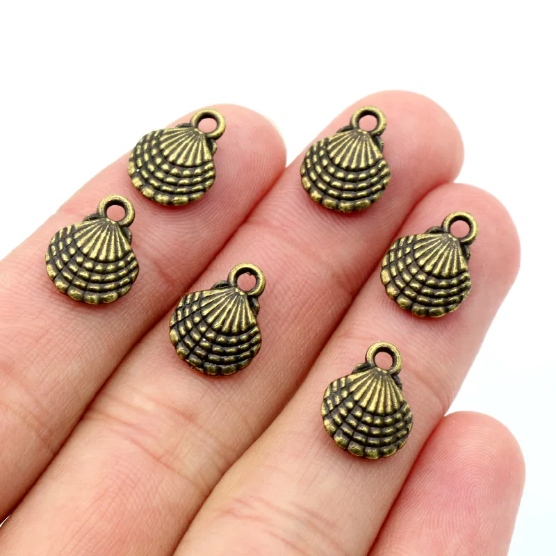 20pcs Charms double sided shell 13x10mm Antique Making pendant fit,Vintage Bronze Tibetan Silver Plated ,DIY bracelet necklace