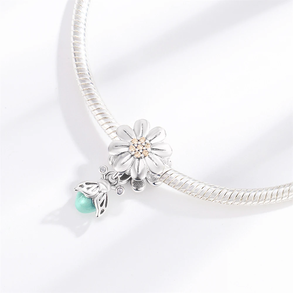 Pan Charms Original Daisy Flower Firefly Dangle Charm Bracelet Pendant Jewelry