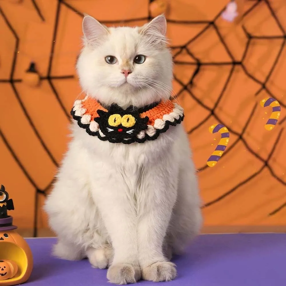 

Breathable Halloween Pets Costumes Clothes Ghost Halloween Cat Headgear Cartoon Pumpkin Cat Woven Hat Bib Face Decoration