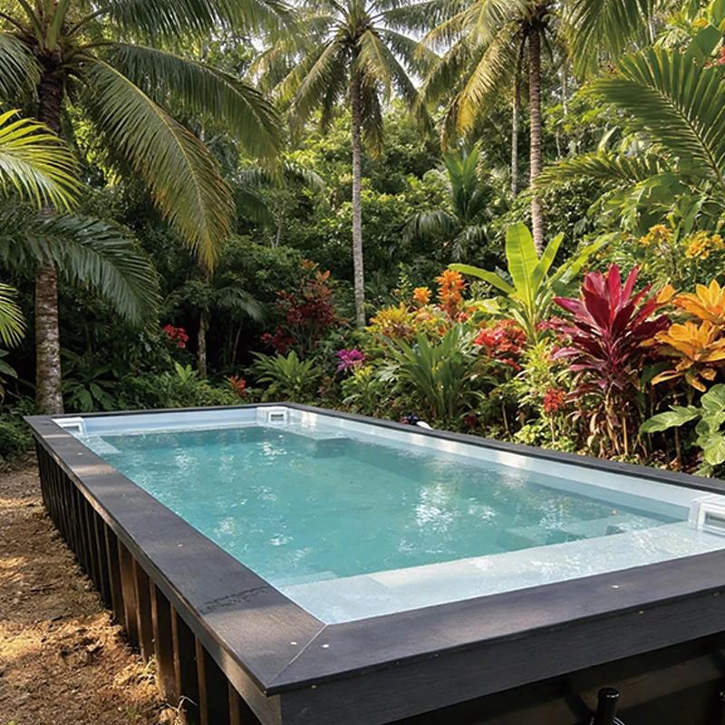 Outdoor Shipping Container Swimming Pool, Galvanized Steel Anti‑Rust Modular Above Ground Pool for Backyard Villa Home