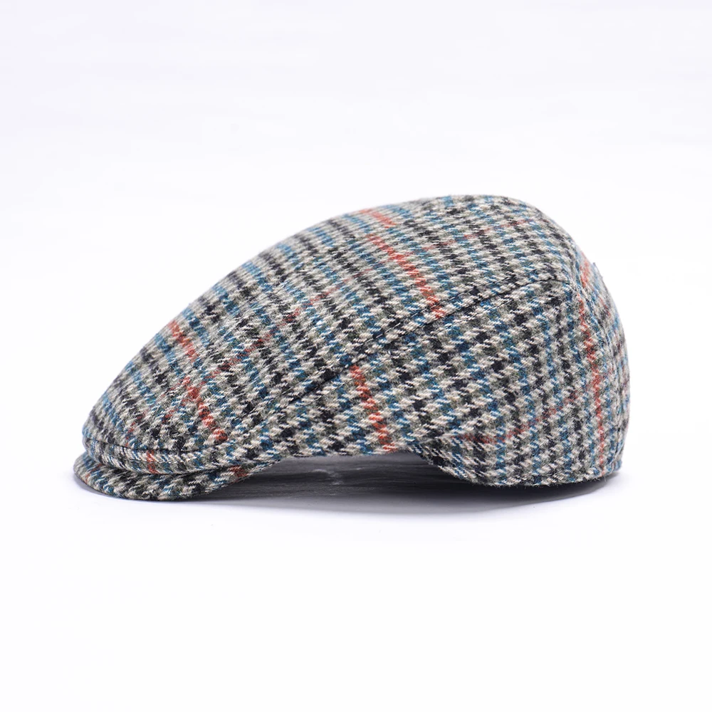 Classic Houndstooth Newsboy Cap for Men Women Autumn Winter Plaid Woollen Flat Cap Vintage Ivy Hat Irish Outdoor Cabbie Beret