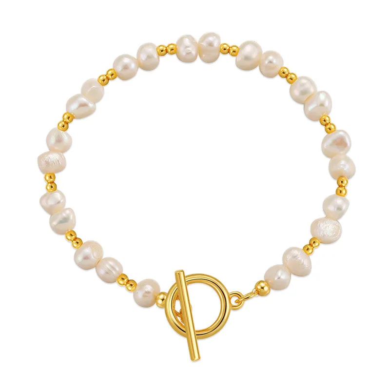 Summer New Fashion Natural Pearl Bracelet for Women Stainless Steel OT Buckle Bangles Original Korean Design Jewelry Accessories