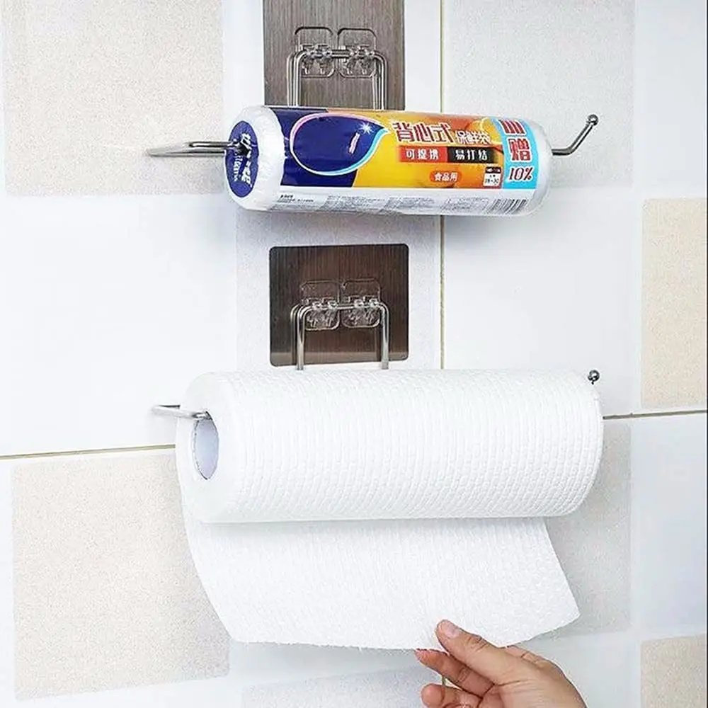 

Multi-function Self-Adhesive Wall Mount Toilet Paper Bathroom Kitchen Accessories Towel Hanger Paper Towel Rack Tissue Holder