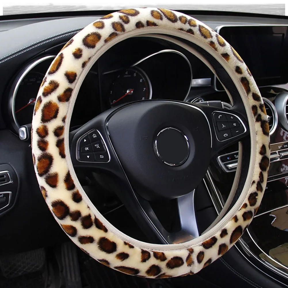 

Leopard Steering Wheel Cover Leopard Print Fluffy Warm Car Steering Wheel Cover Plush Fuzzy Girl Steering Wheel Cover Hand