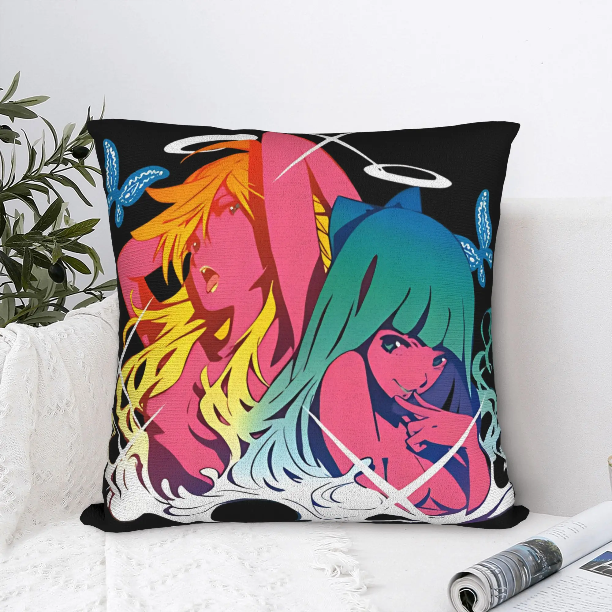 Panty Stocking with Garterbelt Square Pillow Cases Anime Cushion Cover Awesome Zippered Decor Pillowcase for Bed 45*45cm