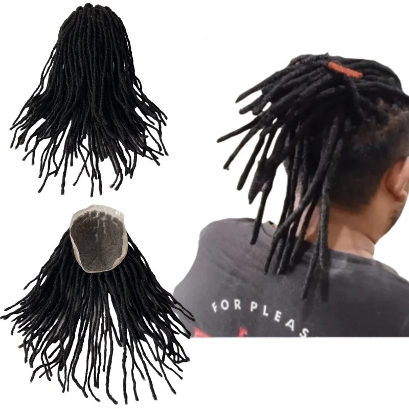 

Бразильский парик из натуральных волос, 12 дюймов # Тонкие дреды-накладка цвета черный (1b), 6x8, полностью кружевная основа, для мужчин с темной кожей головы