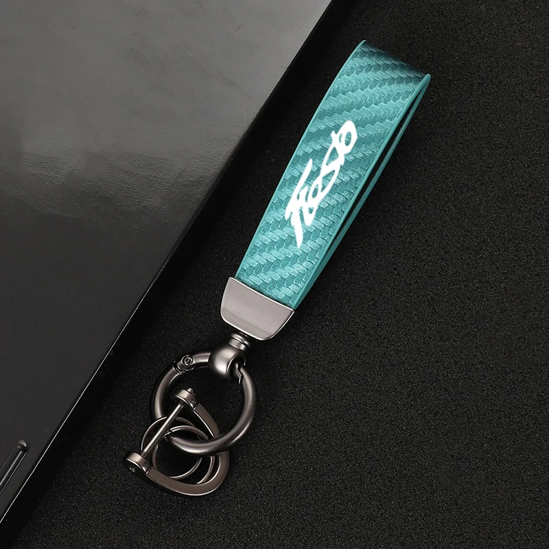 Car Carbon Fiber Leather Rope Keychain Key Ring for Ford Fiesta Car Accessories