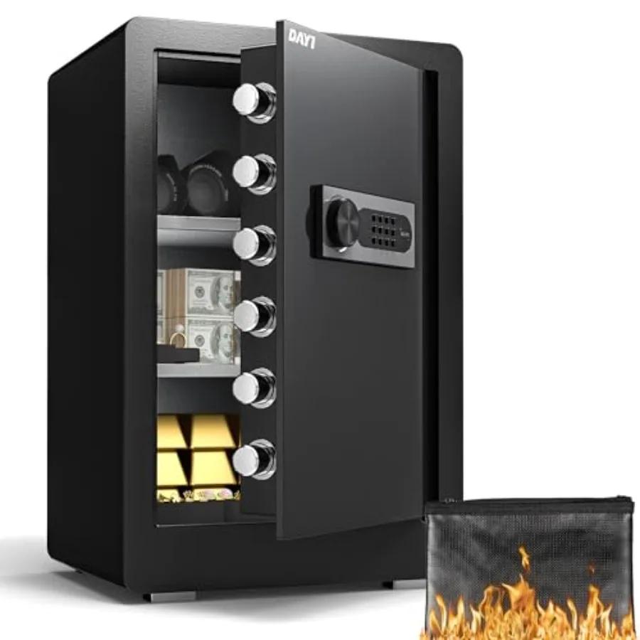 

Home safe, steel, black, 3.0 cu ft fireproof waterproof security box with digital keypad, dual alarm, removable shelf for cash