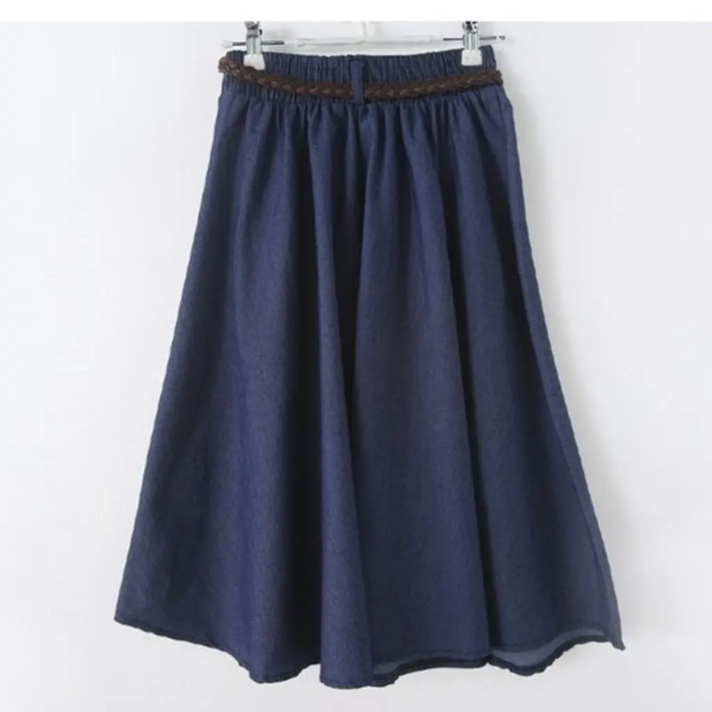 

Women's High Waist A-Line Denim Skirt Lace-Up Spring Autumn Fashion Umbrella Pleated Skirt for Ladies