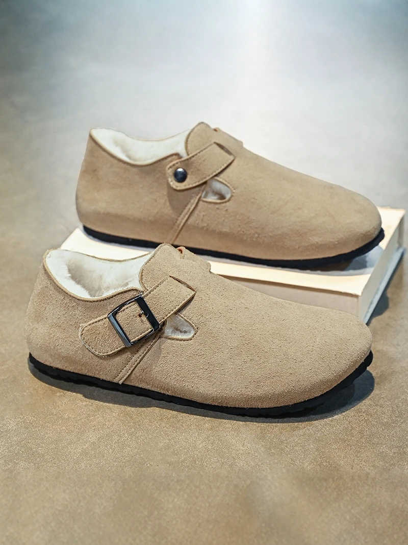 Thickened Fleece Slippers Men's Winter Home Wear Outdoor Mule Toe Covering Slip-On Warm Bken Cotton Shoes Synthetic Leather view 3