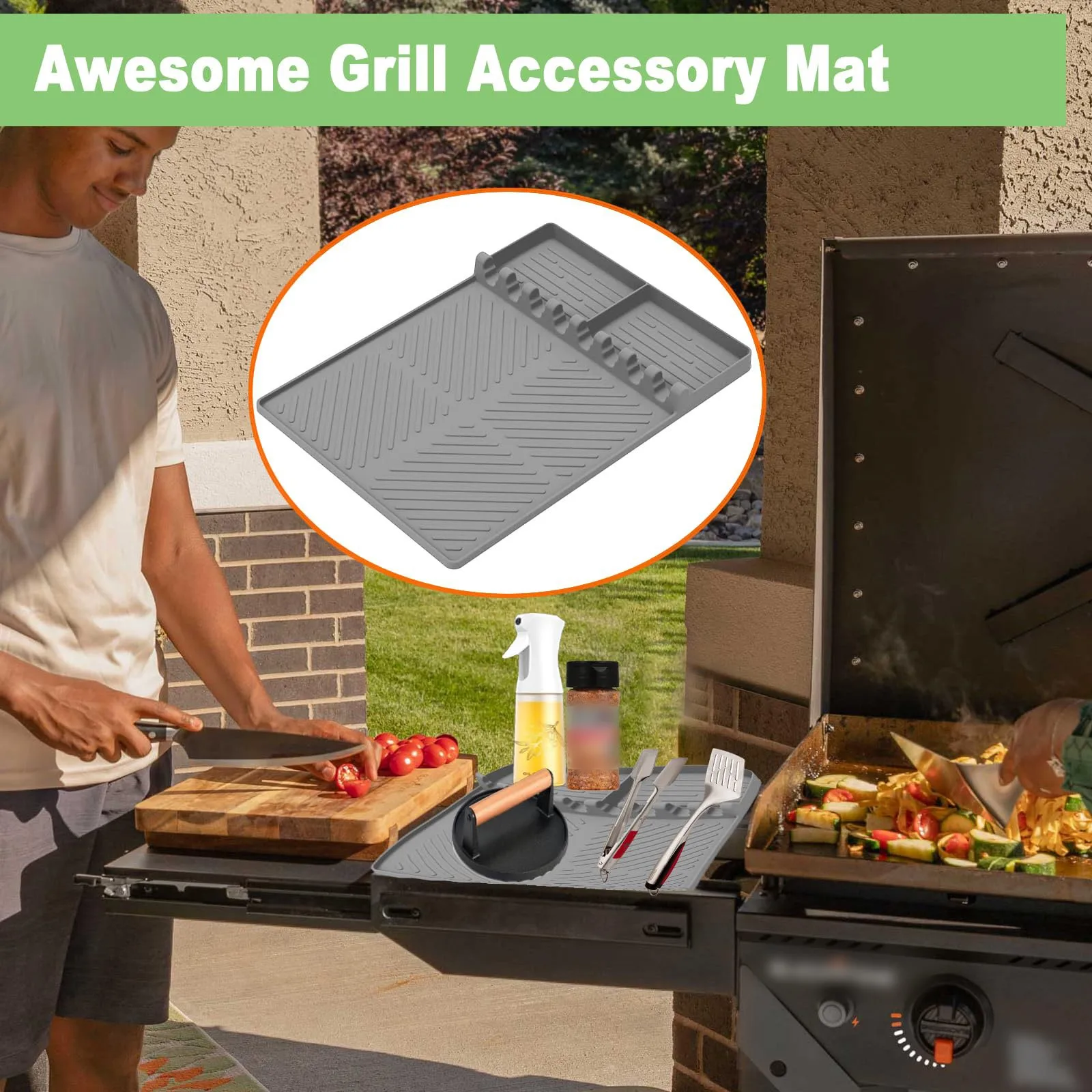 

Outdoor Bbq Barbecue Anti-slip Silicone Mat Barbecue Utensils Heat Resistant Mat Use For Kitchen Baking And Oil Draining Tools