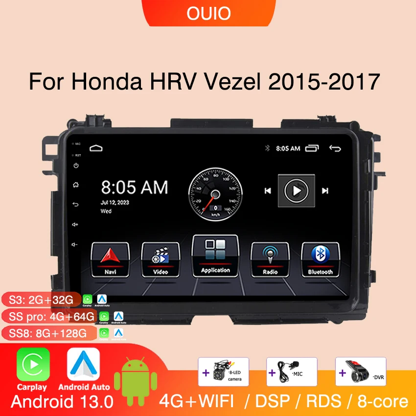 Android 13 radio For Honda HRV Vezel 2015 2016 2017 Car stereo Multimedia Video Player carplay Auto GPS Navigation 2din No dvd