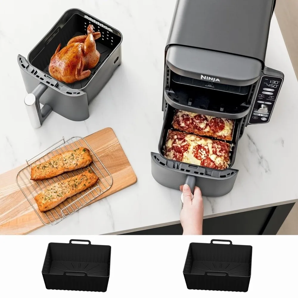 

Silicone Air Fryer Liners with Breathable Hole with Handle Reusable Baking Tray Heat Resistant Non-stick for Ninjia SL400/SL401