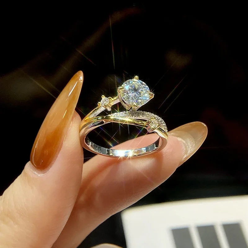 GRA 1CT zertifizierter runder Moissanit-Diamant, romantische Eheringe für Frauen, Dating-Geschenk, 925er Sterlingsilber, edler Schmuck – Detail 2