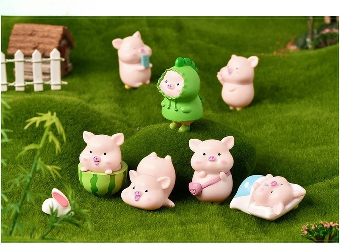 7pcs Cute Little Pig Doll Ornaments Little Pig Desktop Cake Decoration Car Decoration Micro Landscape DIY Home Decorations view 6