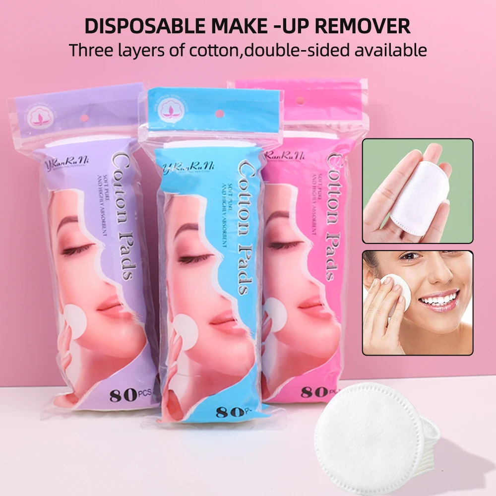 80Pcs/Pack Facial Make Up Cosmetic Cotton Pads Round Soft Makeup Nail Polish Remover Cleansing Pads Daily Removal Tool