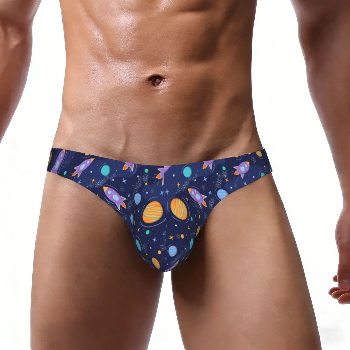 Men's Sexy Briefs Breathable Bikini Colorful Space Rockets Planets Stars Galaxy Men Underpants Low Cut Man Underwear Panties