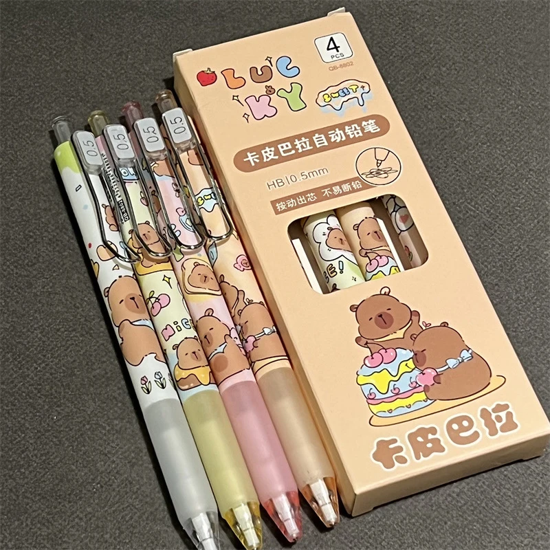 4Pcs Cartoon Cute Capybara Mechanical Pencil Children's Drawing Writing School Supplies Aesthetic Student Stationery Gifts