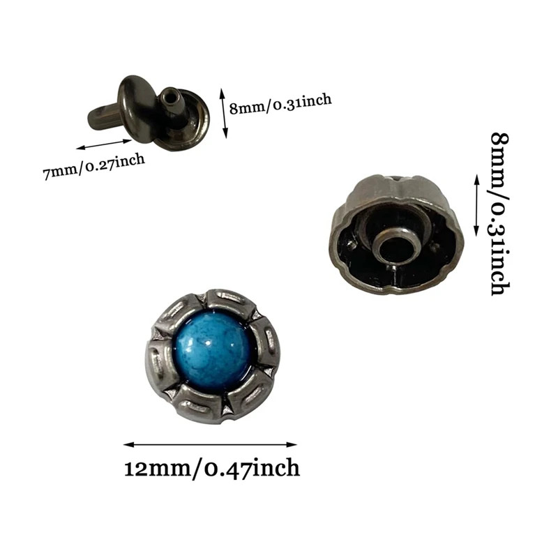 20 Pcs Mini Turquoise Decorative Buckle Leathercraft Rivets DIY Leather Decorative Buckle For DIY Craft Leather Durable Blue